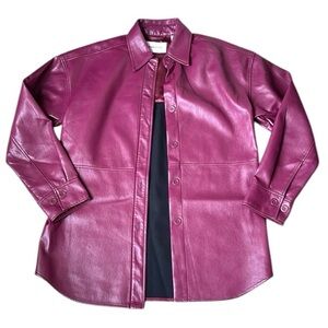 NWOT Aritzia Babaton Women's Burgundy Pelli Vegan Leather Shirt Jacket Sz XS